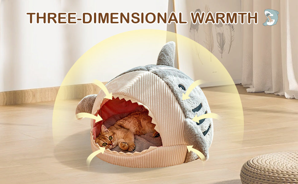 Cosy And Soft Hideout House For Cats With Shark Kennel Mattress Bed