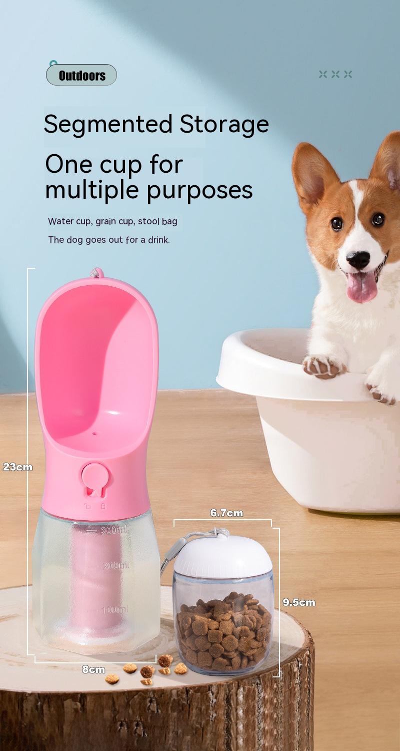 Portable 3-in-1 Pet Bottle – Water, Food & Poop Bag Dispenser