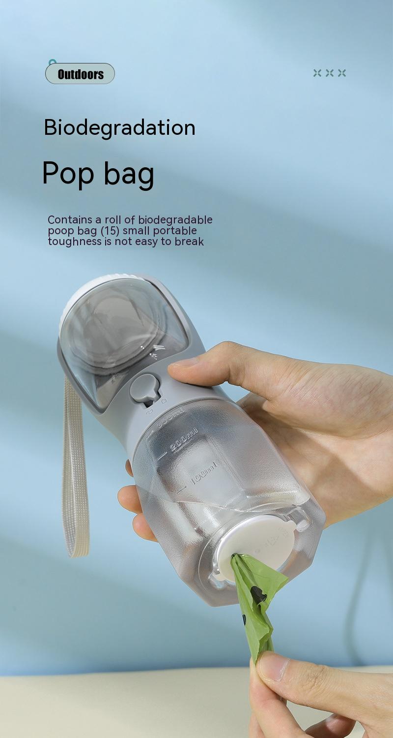 Portable 3-in-1 Pet Bottle – Water, Food & Poop Bag Dispenser