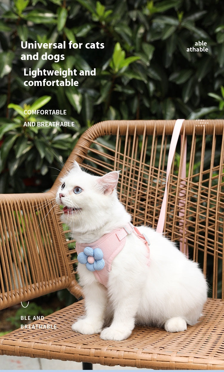 Flower Designed Vest-style Chest Strap Dog & Cat Leash