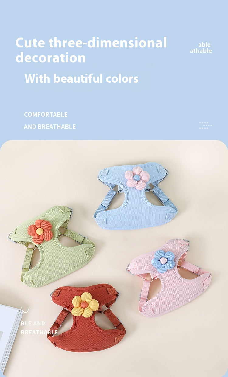 Flower Designed Vest-style Chest Strap Dog & Cat Leash