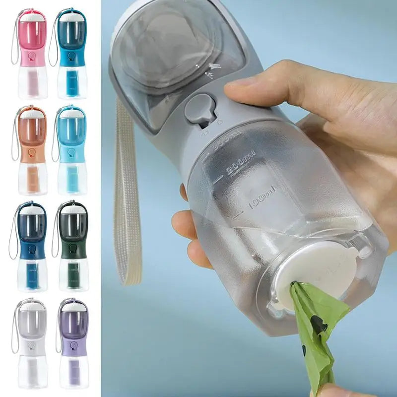 Portable 3-in-1 Pet Bottle – Water, Food & Poop Bag Dispenser