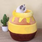 Yellow Honey Pot Cat Bed Cave – Cozy Indoor Cat Hideaway