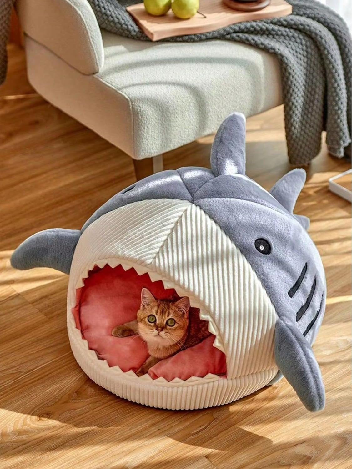 Cosy And Soft Hideout House For Cats With Shark Kennel Mattress Bed