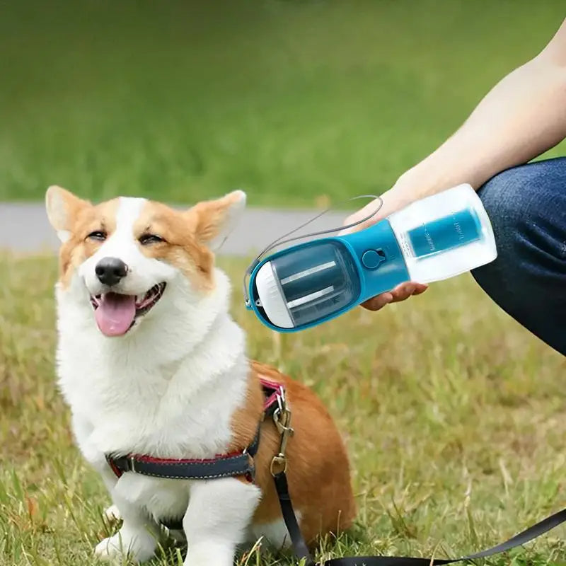 Portable 3-in-1 Pet Bottle – Water, Food & Poop Bag Dispenser