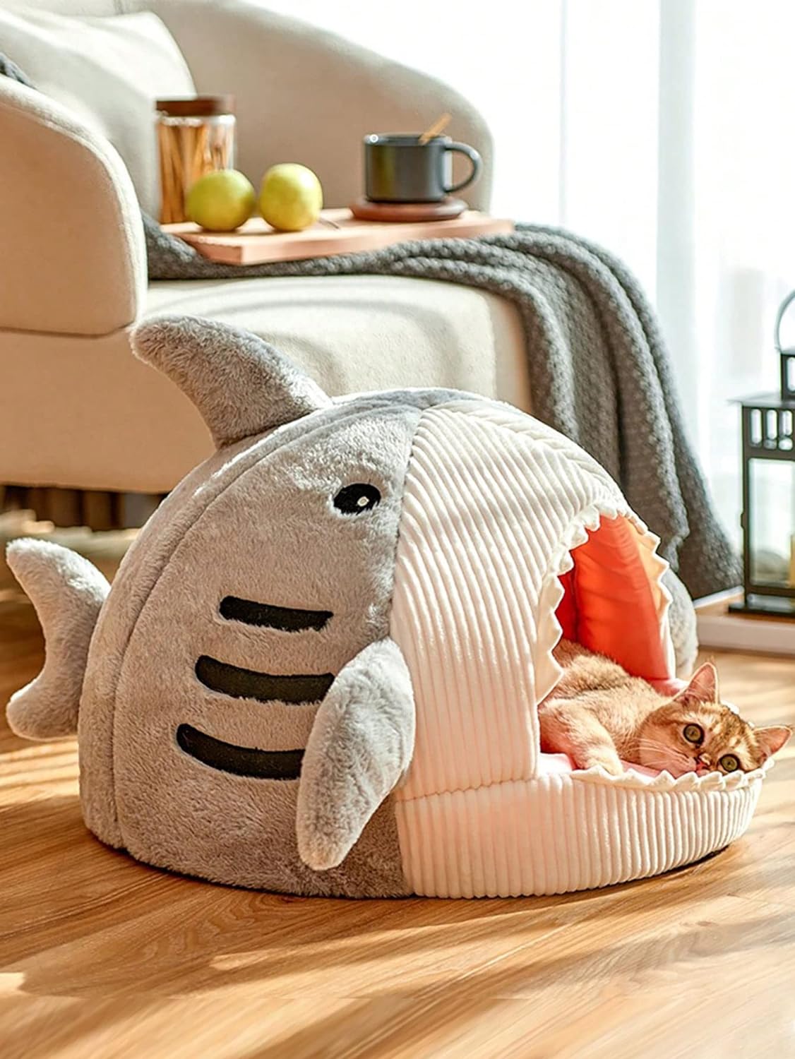 Cosy And Soft Hideout House For Cats With Shark Kennel Mattress Bed