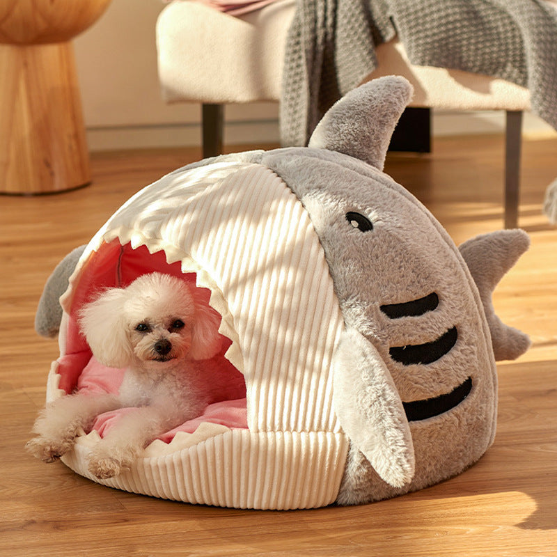 Cosy And Soft Hideout House For Cats With Shark Kennel Mattress Bed