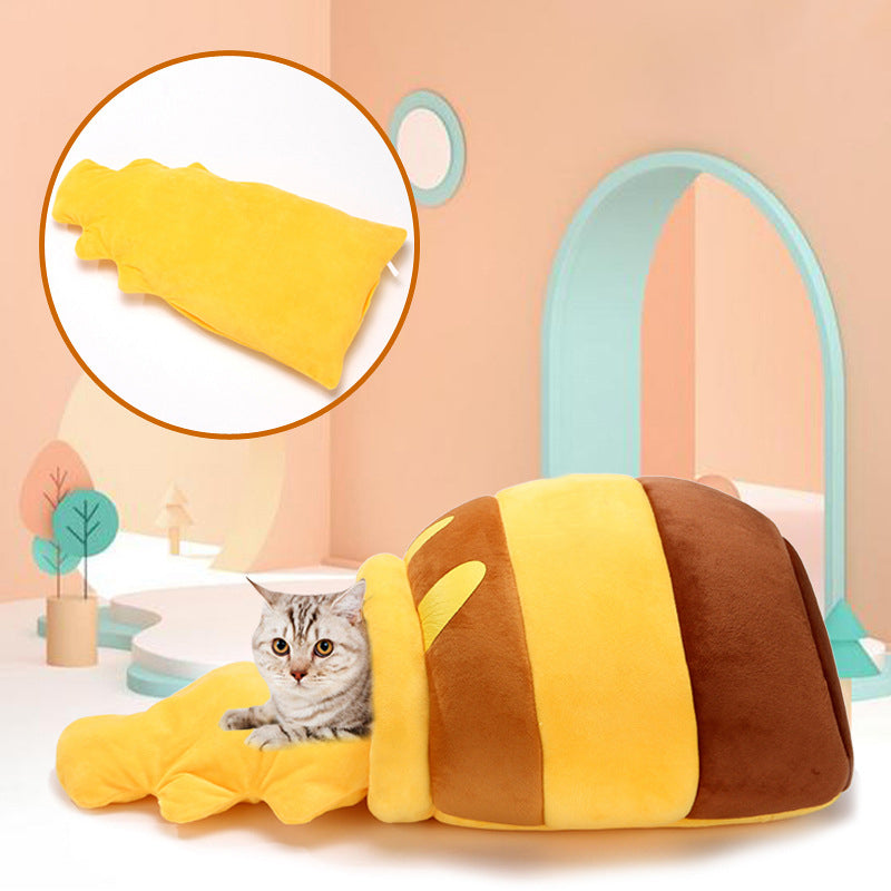 Yellow Honey Pot Cat Bed Cave – Cozy Indoor Cat Hideaway
