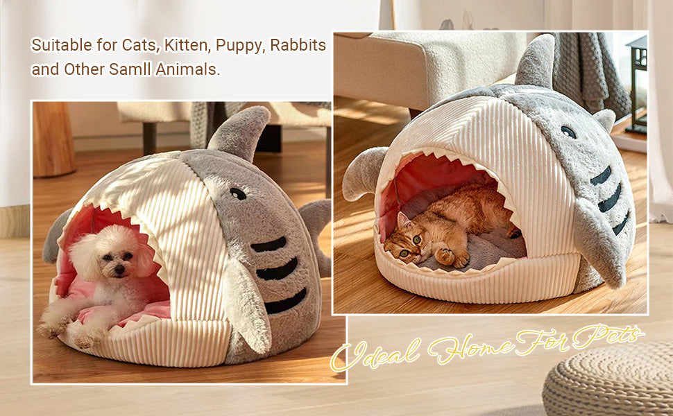 Cosy And Soft Hideout House For Cats With Shark Kennel Mattress Bed
